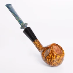 MUXIANG straight handle tobacco pipe briar wood pipe horn decorative ring military plug design vulcanized rubber pipe handle