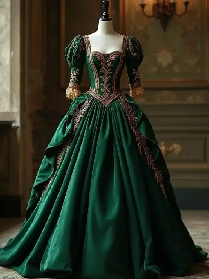 emerald green royal dress Tudor Evening Gold Lace Victorian Aesthetic Costumes corset Prom Dress Duchess Medieval Party Customized Color:BLACK-BLUE After Six Celadon High heavyweight burgundy robe With gold Buy a tiara and
