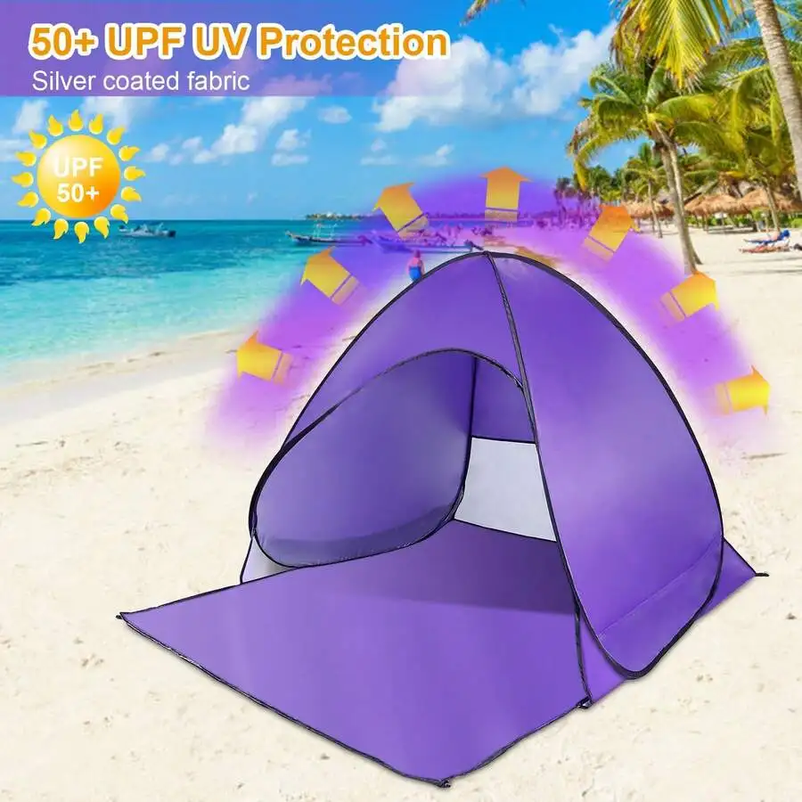 Pop Up Beach Tent Sun Shade Shelter Anti-UV Automatic Waterproof Tent For 2/3 Man W/ Net Window Storage Bag For Outdoor Beach Ca