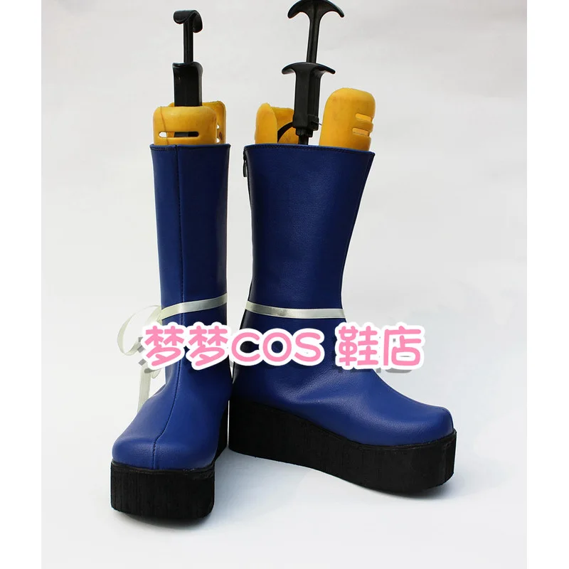 Anime Touhou Project Mononobe no Futo Cosplay Shoes Blue Short PU Leather Flat Sole Boots For Halloween Carnival