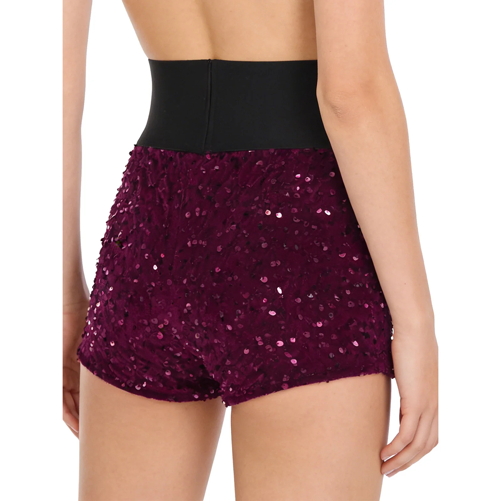 Womens Shiny Sequin Gymnastics Dance Hot Pants Wide Elastic Waistband Velvet with Sequin Shorts Bottoms for Raves Party Clubwear