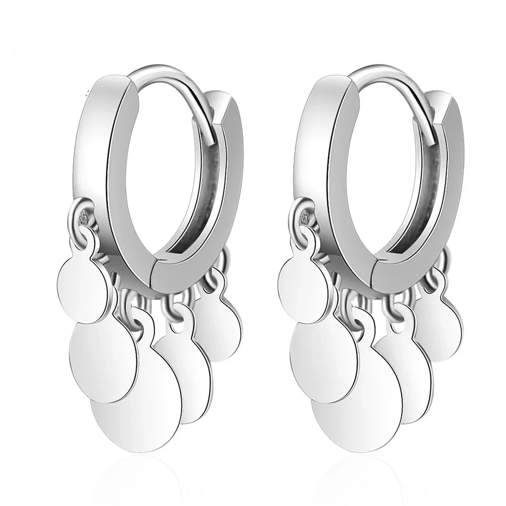 Pendientes redondos con borla de disco para mujer, aretes de Color plateado, 2024