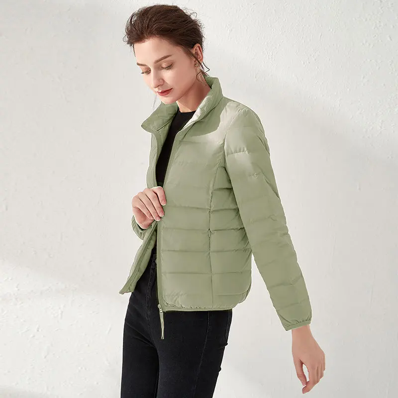 سترة نسائية خفيفة للغاية بتصميم قصير على شكل بطة بيضاء للسيدات بقصة ضيقة ملابس خارجية محمولة بقصة ضيقة DJ06