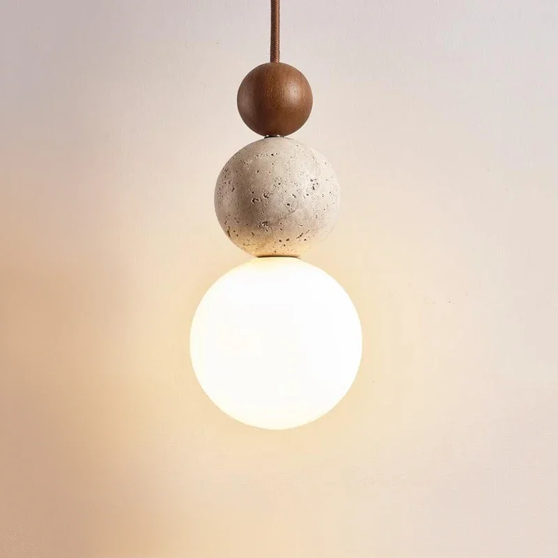 

Scandinavian Style Simple Room Decoration Apartment Lighting Wabi Sabi Yellow Tufa Round Gourd Shaped Table Led Pendent Lamp