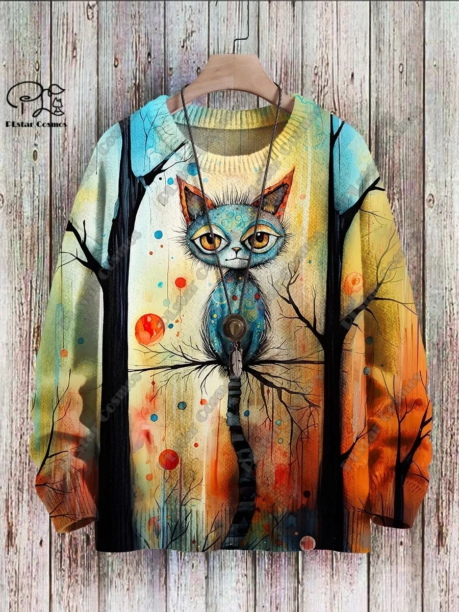 PLstar Cosmos new 3D printed animal series cat pattern ugly sweater street fun casual winter sweater M-5