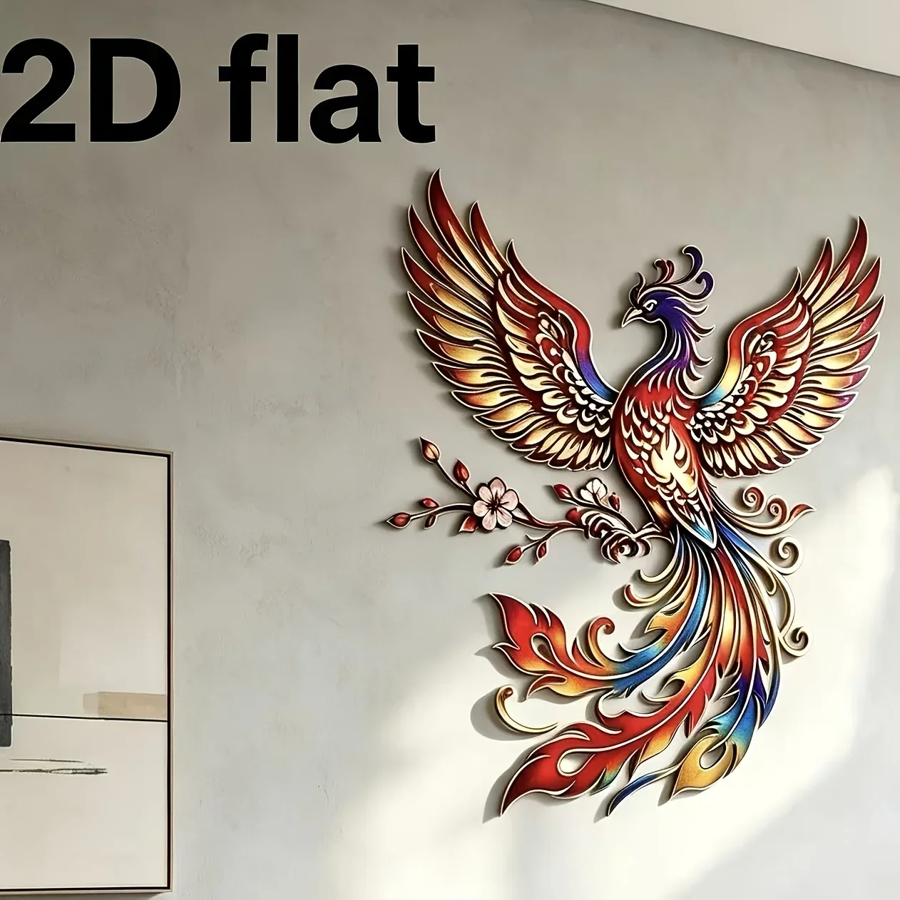 CIFBUY 1pc Phoenix Metal Wall Art 2D Flat Hollow Silhouette, Laser Cut, Powder-Coated, Waterproof Rustproof, Indoor Outdoor