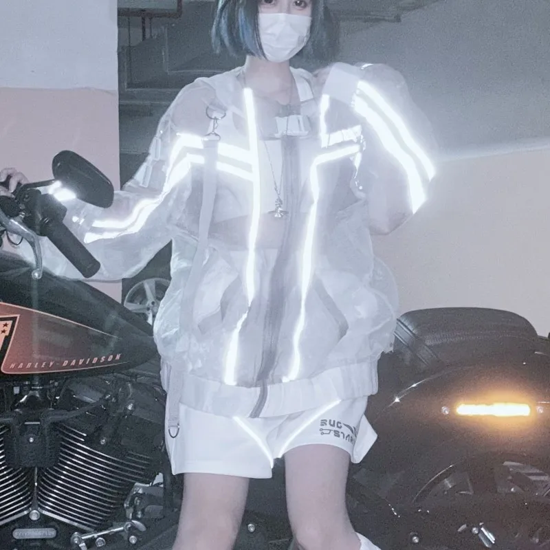 

Niche Designer Style Punk Mechanical Style Organza Coat Translucent Sexy Top for Women