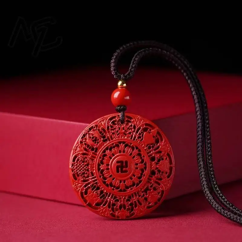 Fashion Cinnabar Jade Eight Treasure Compass Pendant Necklace Jewellery Chinese Healing Women Man Luck Gift Sweater Chain