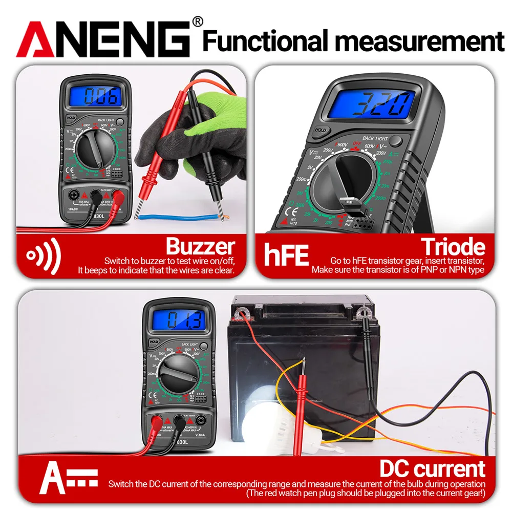 

ANENG XL830L data retention backlight display low battery prompt 6F22 battery powered multifunctional digital multimeter