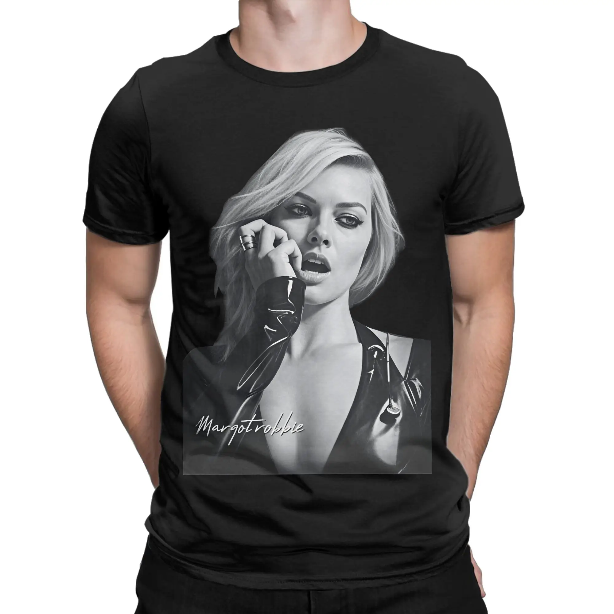 Margot Robbie Poster T-Shirts for Men  Amazing 100% Cotton Tee Shirt Round Neck Short Sleeve T Shirt Original Clothes