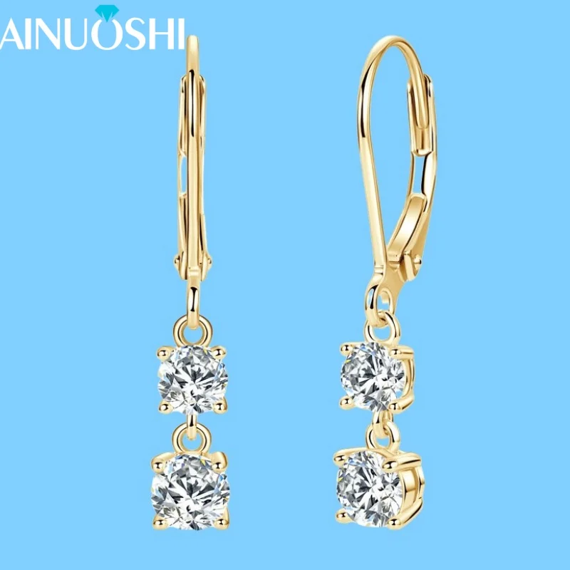 

AINUOSHI новые серьги с муассанитом D0.70CT для женщин S925, серьги-капли из настоящего серебра с рычагом, 14 К, желтый, 18 К, белые ювелирные изделия, подарки