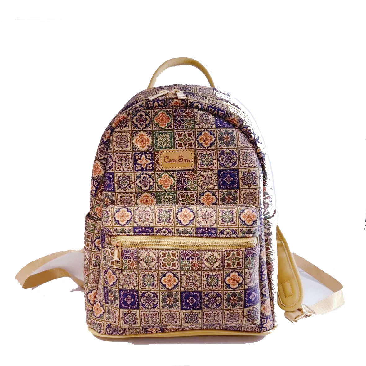 

3pcs Backpack Bags Women Cork Leather Orange Blue Grid Printing Large Capacity Travel Crossbody Bag Mix Color