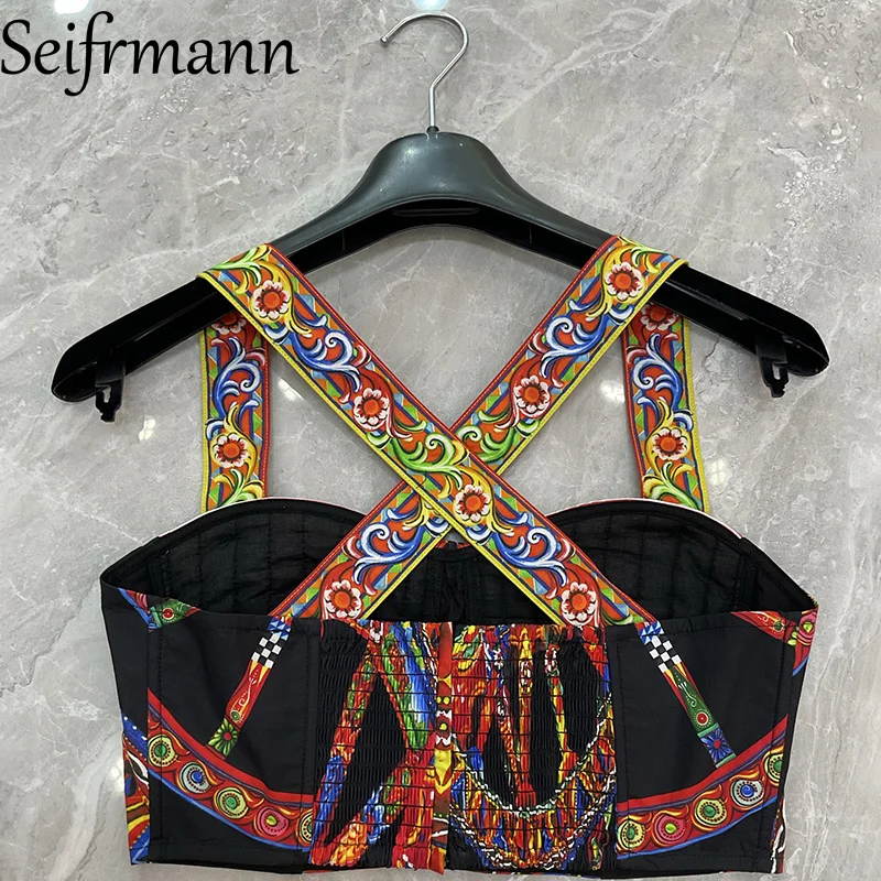 Seifrmann Casual Simple Printed Cotton Top Square Neck Sleeveless Top 2026 Autumn Fashion Women's New Style