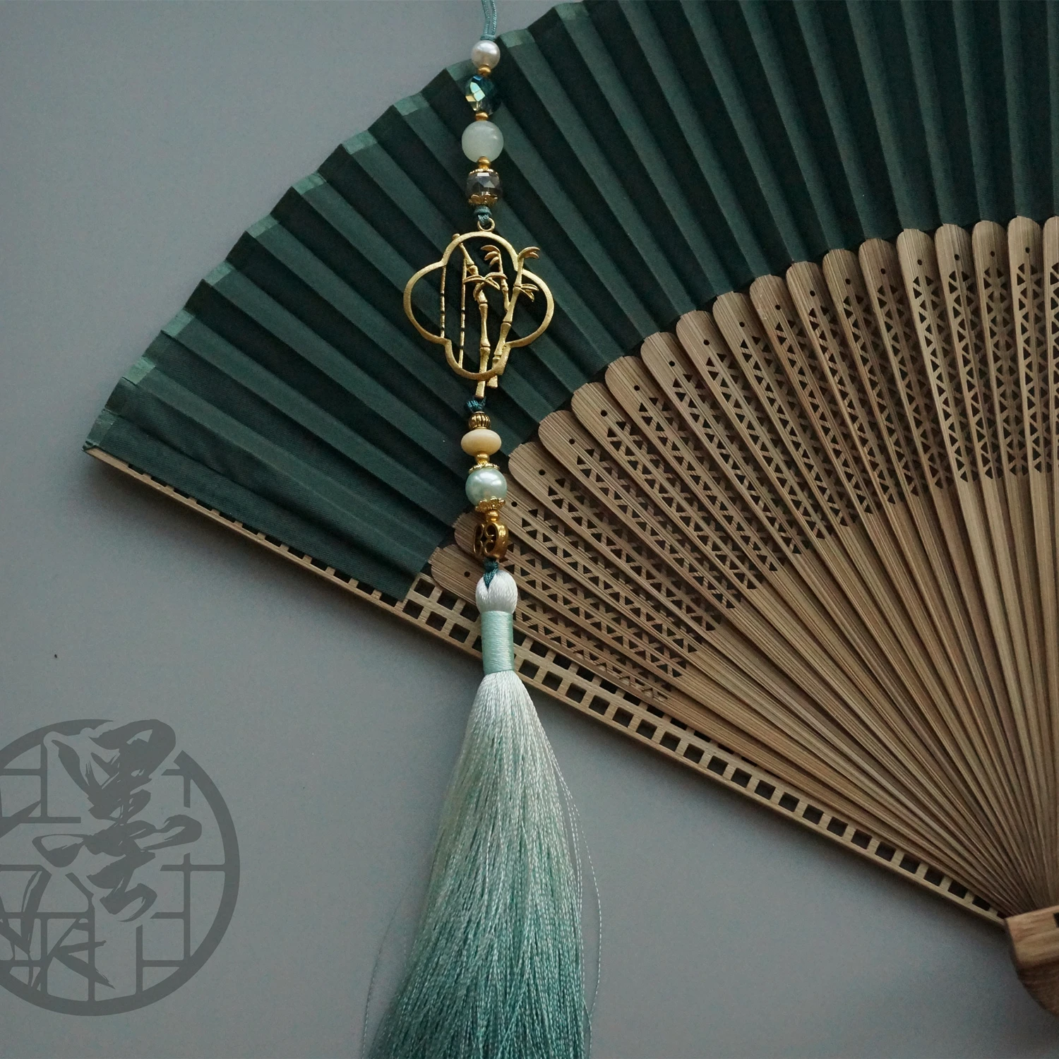 New Bamboo Folding Fan Tassel Pendant Ancient Chinese Style Green Bamboo Leaf Cheongsam Horse-Face Skirt Accessories