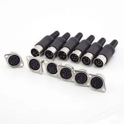 1pair 5pair DIN 3 4 5 6 7 8 Pin core DIN Male Plug Plastic Handle Female Mount socket Connector Hulled Panel Chassis Soldering P