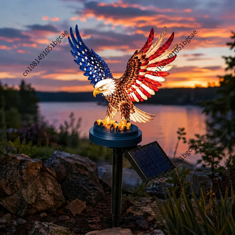 Solar Powered Personalized Eagle Garden Light Patriotic Memorial Day Light Decor Eagle Garden Stakes for Memorial Day Decor