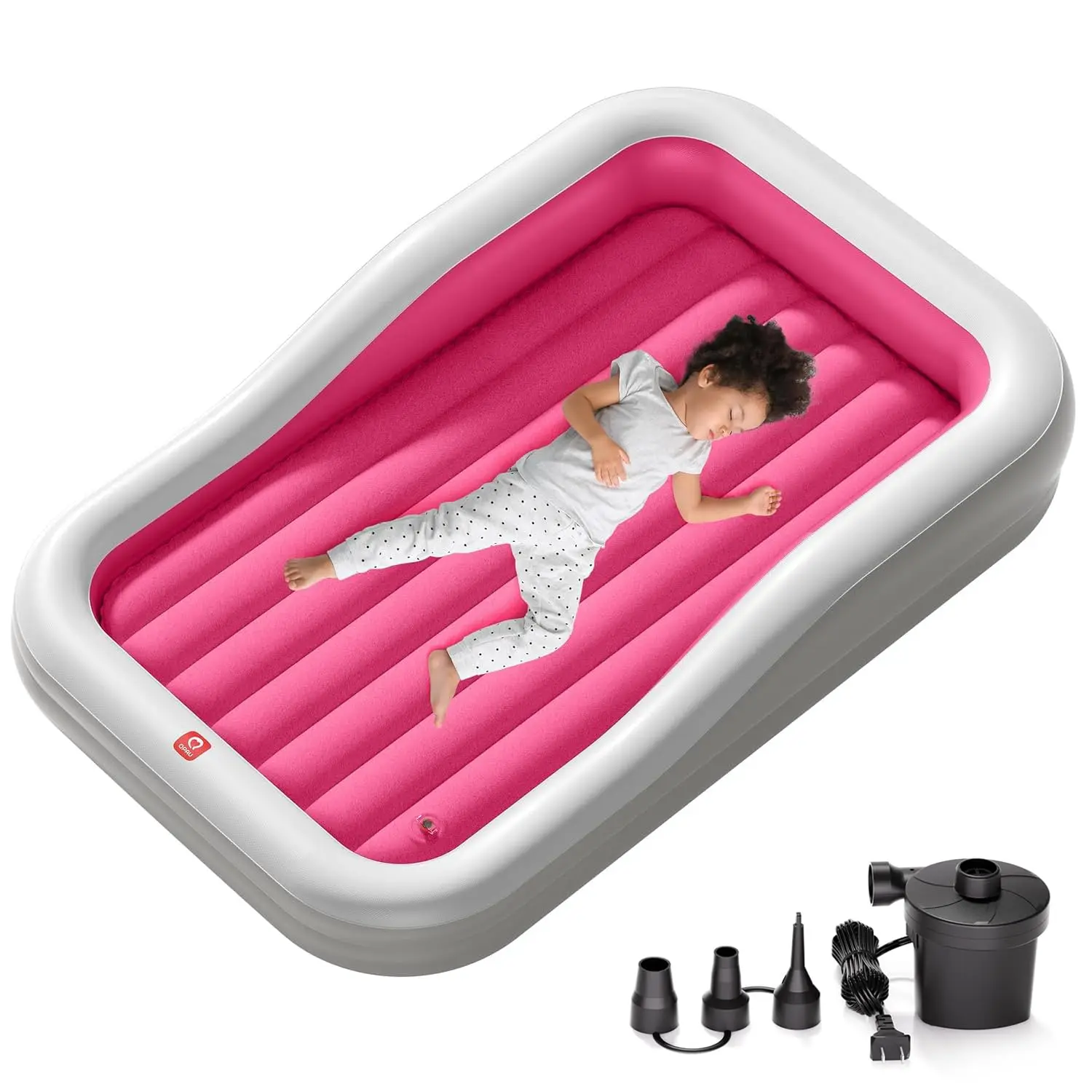 

Larger Inflatable Toddler Travel Bed, Portable Kids Air Mattr With Built-In Bumpers, Fast Electric Pump, Separate Mattr Design,