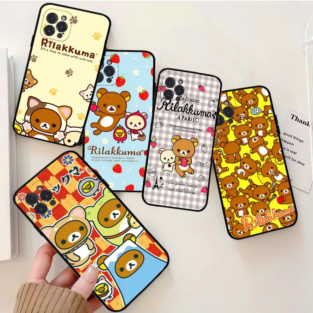 Cute R-Rilakkumas Bear Phone Case Silicone Soft for iphone 15 14 13 12 11 Pro Mini XS MAX 8 7 6 Plus X XS XR Cover