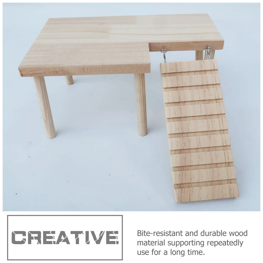 

Wooden Hamster Platform With Ladder Natural Cage For Small Pets Durable Rat Chinchilla Plaything Floor Rest Platform Pet