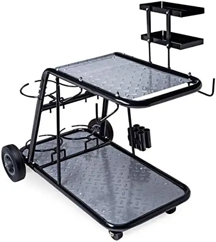 Professional Welding Cart for TIG MIG Stick Welder Plasma Cutter Black Steel Construction with Trays Cable Gas Bottle Holder and