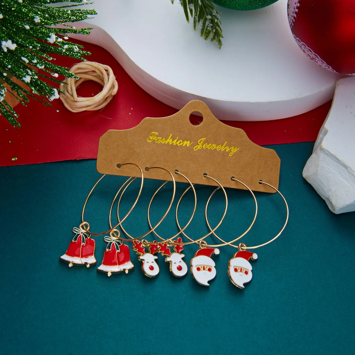 3 Paar/Set Weihnachts-Strass-Ohrringe mit Hirsch, Zuckerstange, Geschenkbox, für Damen, niedliche Weihnachtsmann- und Weihnachtsbaum-Ohrringe, Schmuck – Detail 32