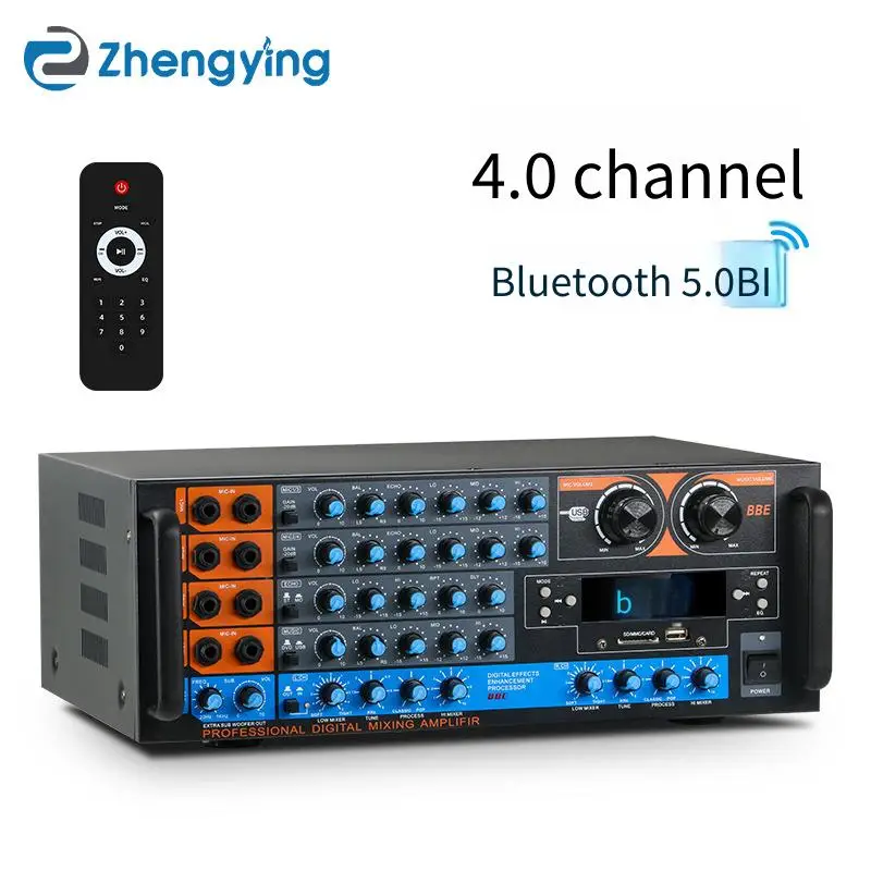 

Усилитель звука высокой мощности, Bluetooth аудио Hi-Fi усилитель, регулировка басов и высоких частот, физическое выравнивание для домашнего караоке