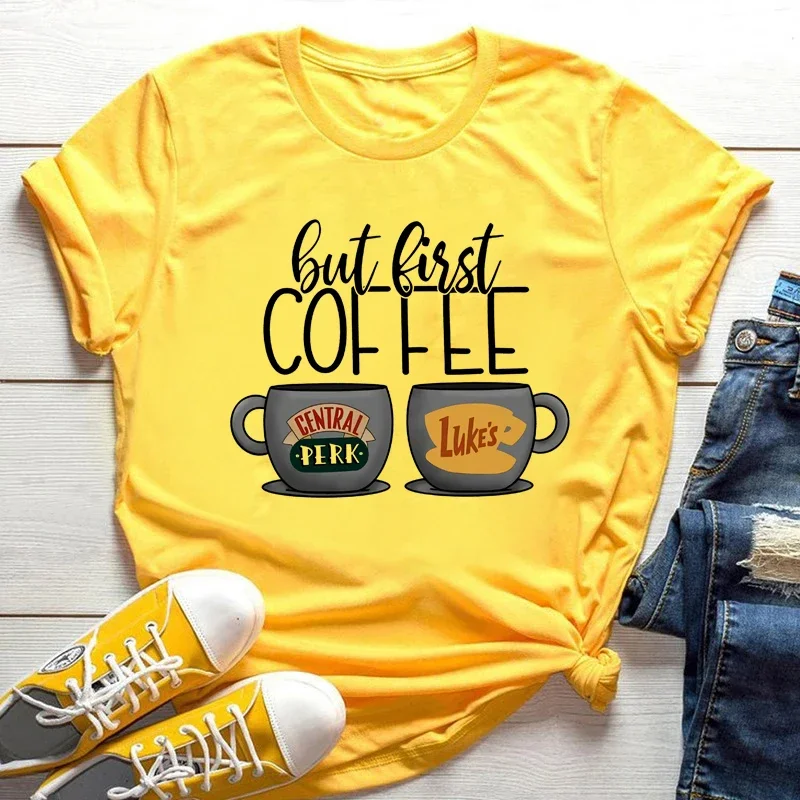 Meninas Luke's Dinner T-Shirt, Amigos TV Show Camisas, Algodão Funny Coffee Lover Tees, Central Perk, Mas Primeiro Café, Gilmore