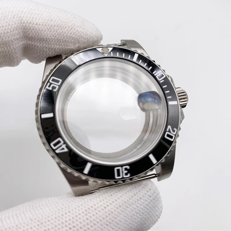 シルバーサブセラミックベゼル時計ケース、サファイアガラスミラー、40mm、nh35、nh36、2813、8215ムーブメントに適合、高品質