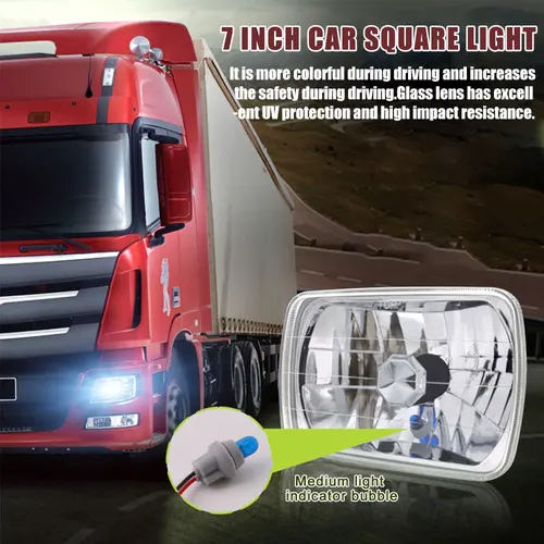 Imagen 2 del producto Faro cuadrado para coche de 7 pulgadas, 7x5, lente transparente de cristal 6052, lámpara blanca con corte de diamante para bombilla H4/P43, accesorios para coche OBD2