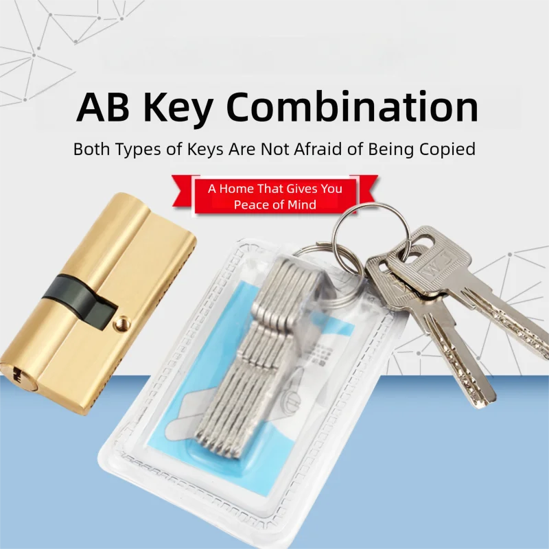 Door Cylinder Biased Lock 65 70 80 90 100mm Cylinder AB Key Anti-Theft Entrance Brass Door Lock Lengthened Core Extended Keys