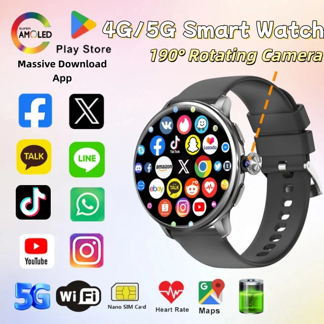 

H88 Lady Smart Watch 4G/5G SIM Card 1.65''AMOLED 480*480 950mAh Video Call WIFI GPS Women Men Dual System Google Play Maps
