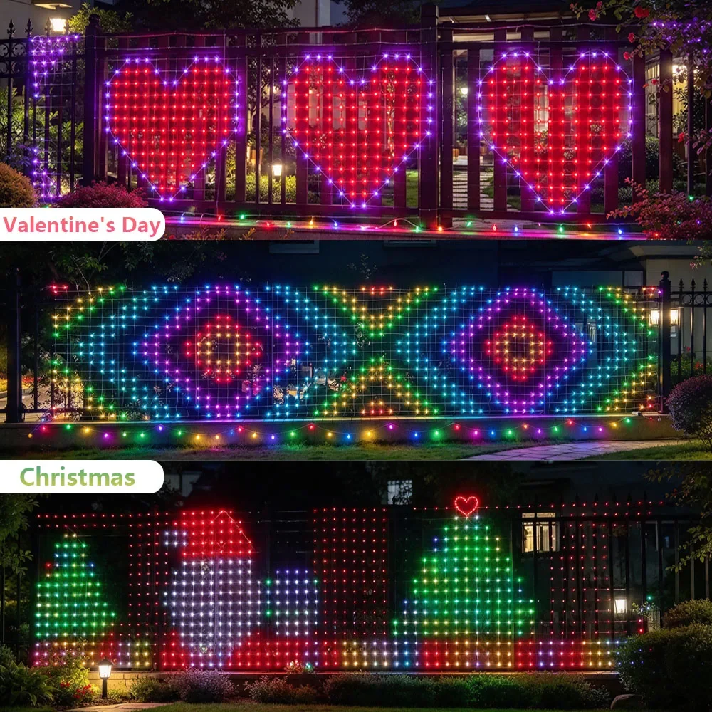 32×5FT 1536 LED Smart Christmas Net Lights Color Changing Mesh Lights with DIY Mode Timer Waterproof Outdoor Lighting Decoration