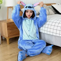 Disney Stitch Winter Adult Jumpsuit Men's and Women's Sleepwear Set Integrated Halloween Christmas Hooded Cartoon Jumpsuit