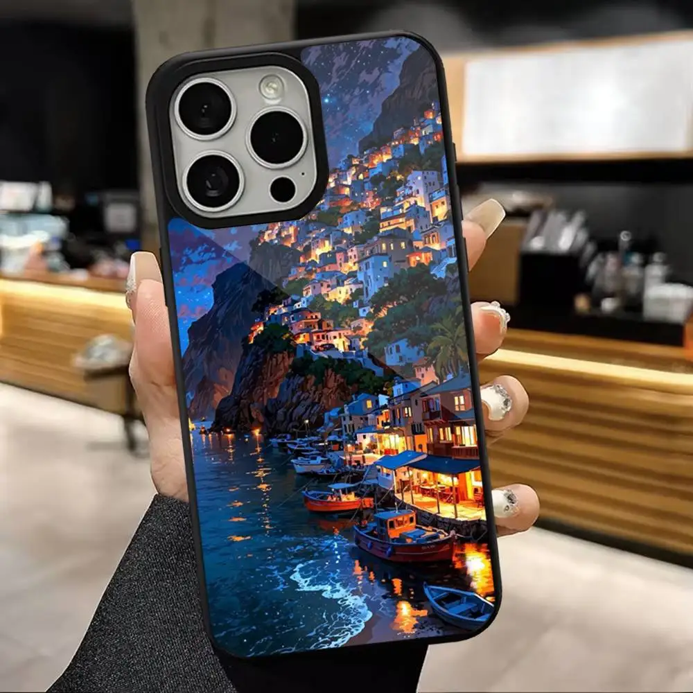 حافظة هاتف للسفر بمناظر طبيعية جبال لهواتف iPhone 16,15,14,13,12,11,Pro,Max,Plus,Mini,Magsafe,حافظة شحن لاسلكية مغناطيسية