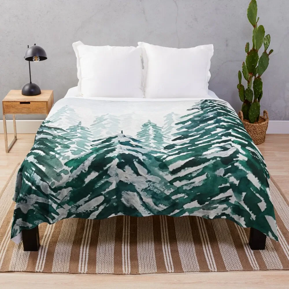 

hand painted snowy pine forest green Throw Blanket Hairys heavy to sleep Tourist Soft Big Blankets