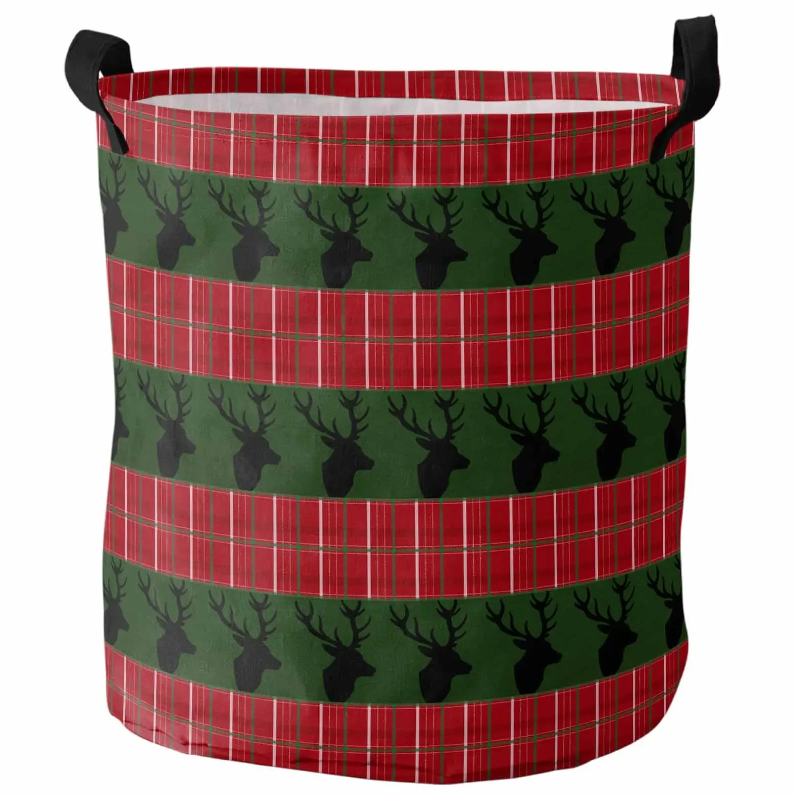 Plaid Lace Christmas Reindeer Laundry Basket Portable Foldable Household Laundry Storage Bag Oxford Cloth Dirty Clothes Basket