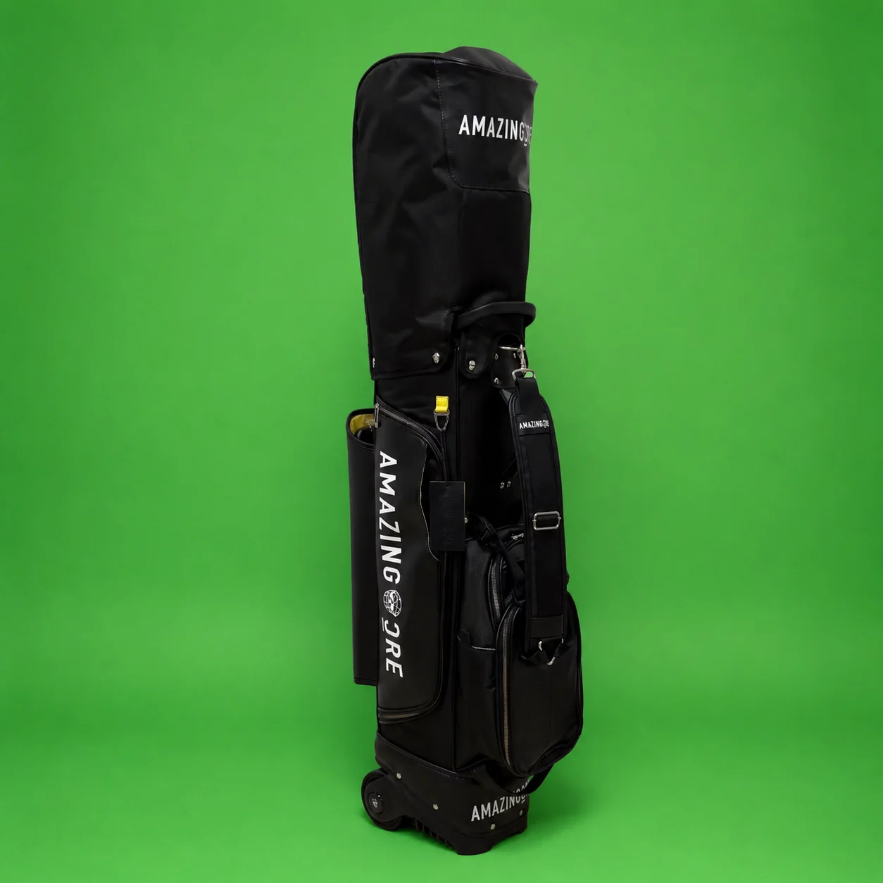 Premium Black Golf Cart Bag Rolling Club Carrier with Shoulder Strap Multi Pocket Protective Hood for Men Women