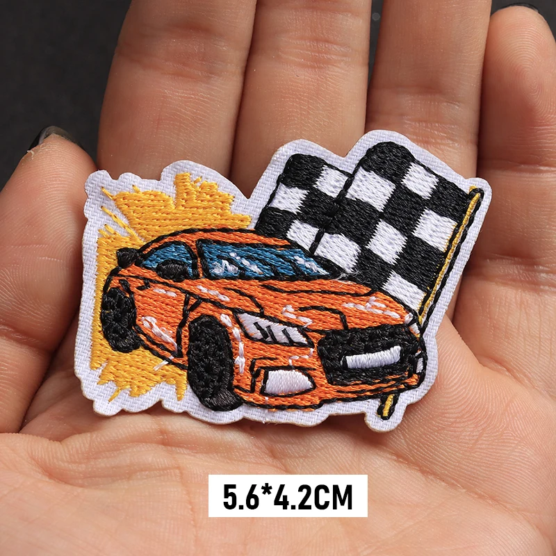 Size:5.6x4.2cm Cartoon Racing cars Patches for Clothing Accessories Decorative Patch Stickers DIY Embroidered Applications