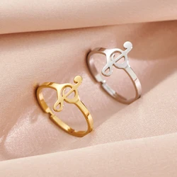 Musical Note Womens Rings Jewelry Birthday Party Favors Gift High Quality  Stainless Steel Wedding Adjustable Open Ring