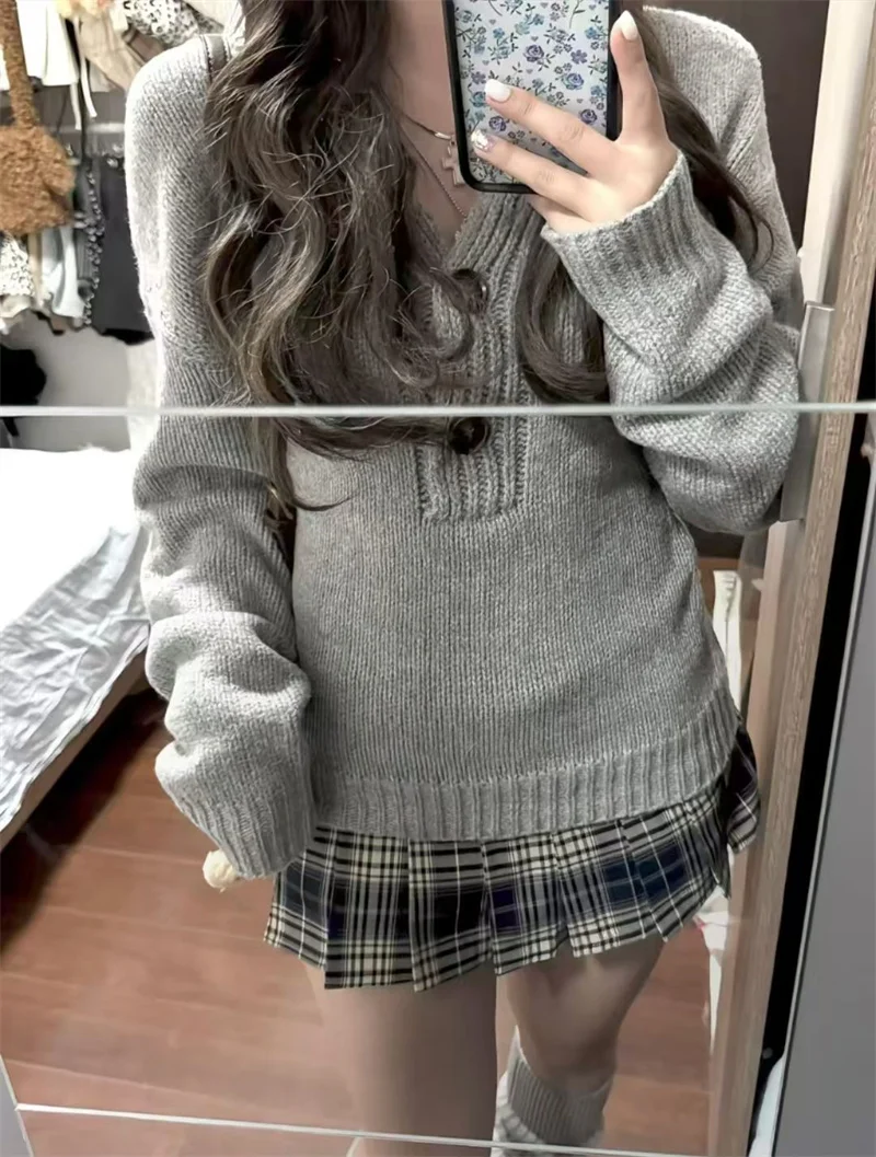 

Ladies new autumn winter new temperament soft waxy half-open collar comfortable and casual pullover knit top high waist sweater