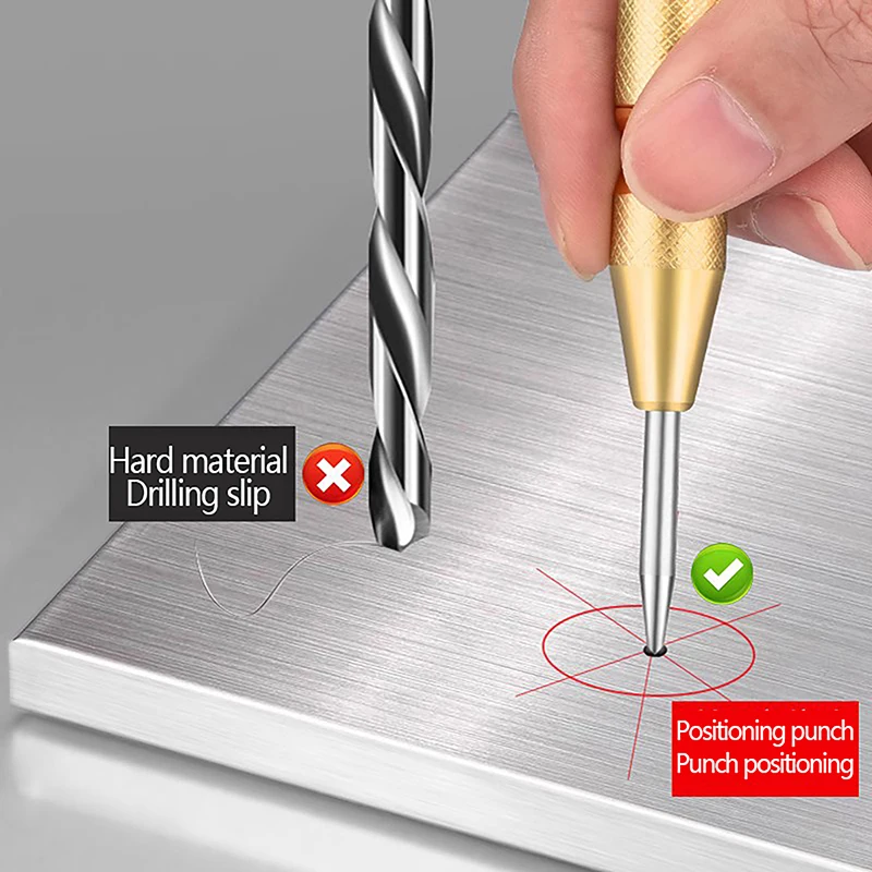 Automatischer Zentrierstift für Holzarbeiter, Metall, Stahl, zum Bohren von Löchern, Fensterbrecher, federbelasteter Handstempel zur Markierung von Dellen – Detail 3