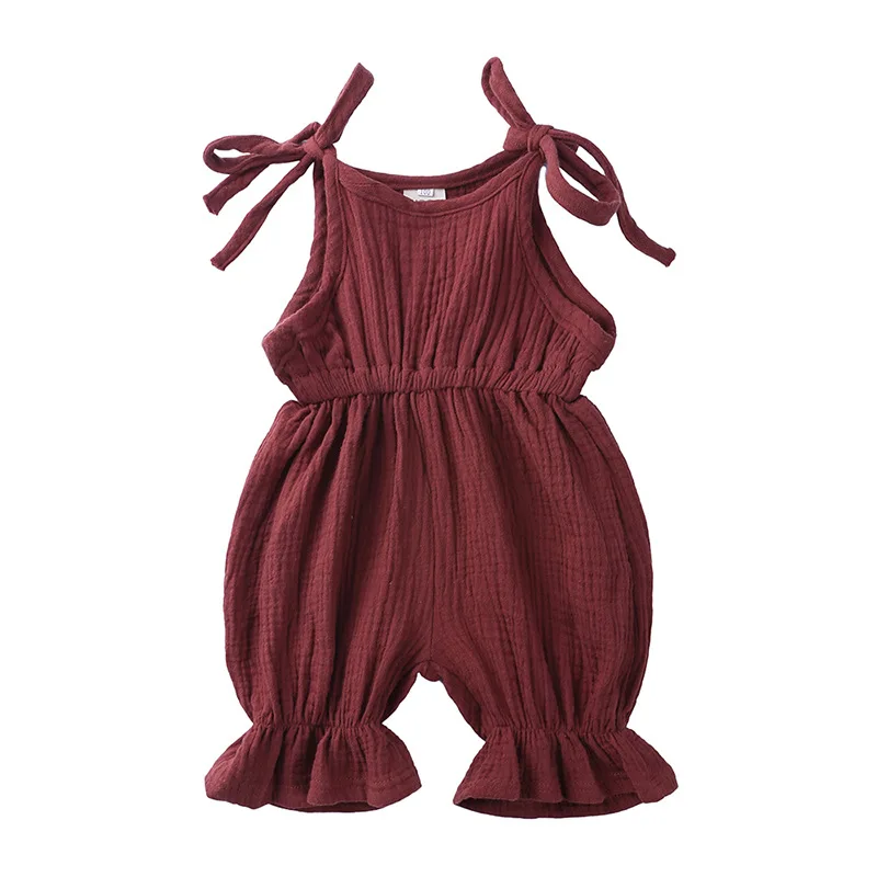 New Summer Newborn Casual Clothes Baby Girls Solid Lace-up Sleeveless Cotton Linen Rompers Infant Toddler Cute Jumpsuit Clothing