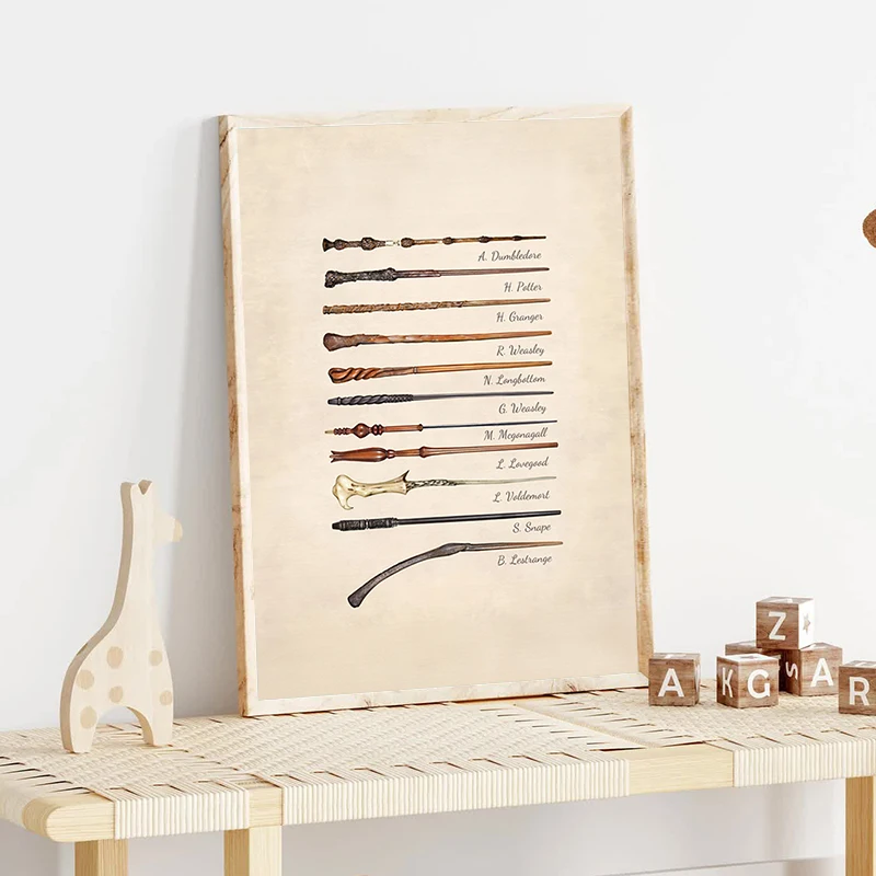 Pósteres de varitas mágicas de Harry Potter, impresiones artísticas de varitas de mago, póster de Dumbledore y Hermione, pintura en lienzo, decoración de pared para habitación infantil