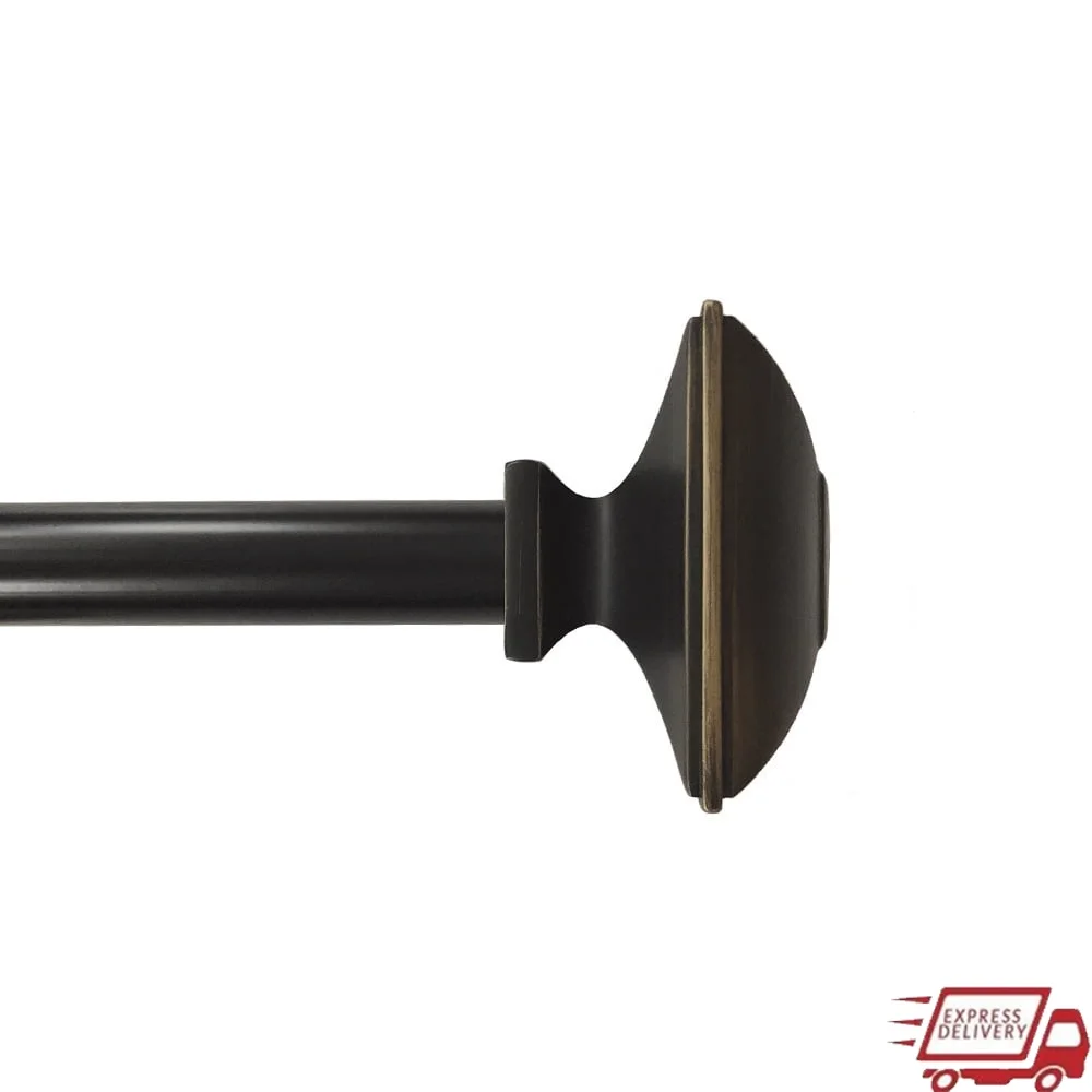 

Adjustable Curtain Rod 30-84 Inch Steel Rod 3/4 Inch Diameter Black with Gold Highlights Easy Install Self-Drilling Anchors