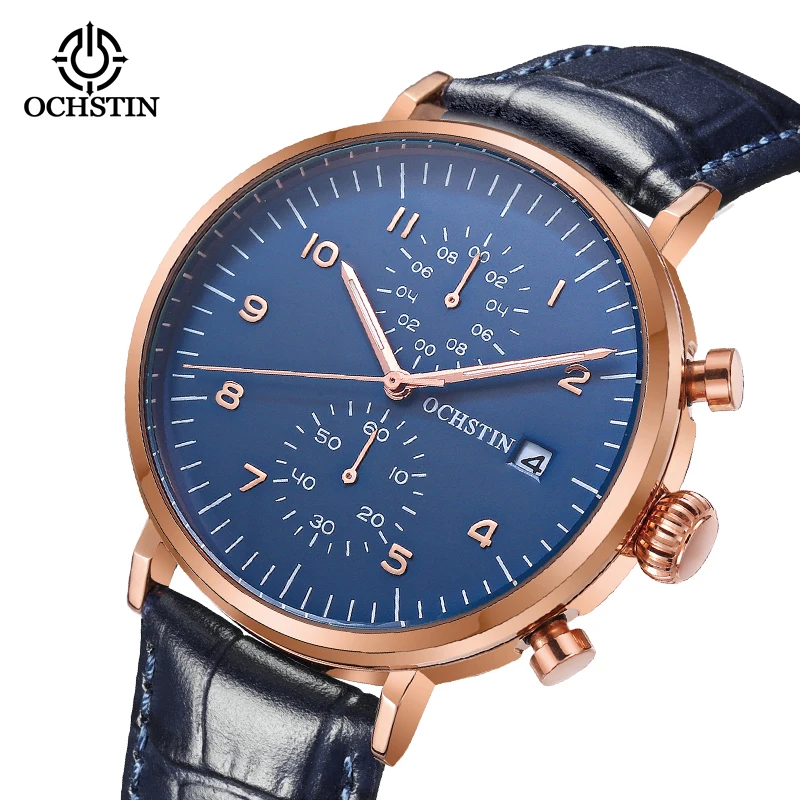 OCHSTIN-Reloj de piloto para hombre, cronógrafo de pulsera luminoso, resistente al agua, de lujo, de cuero, Original, de cuarzo