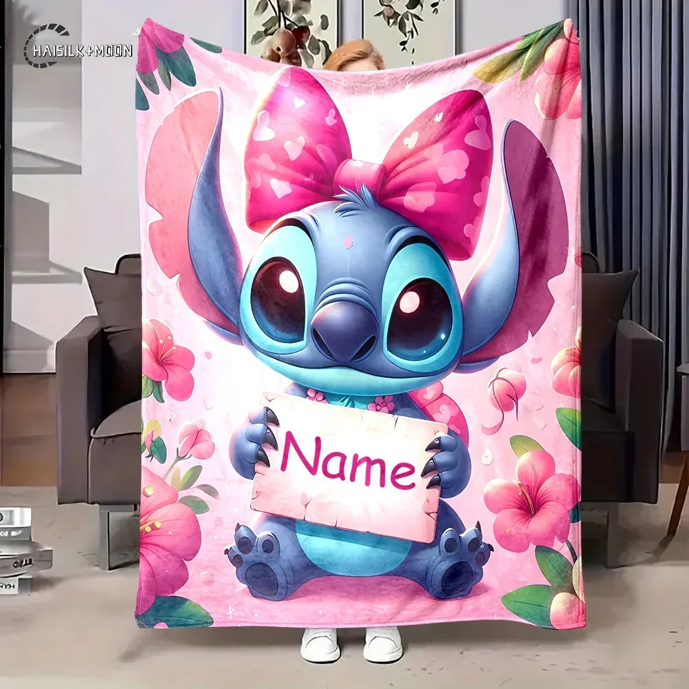

Новое для персонализированного индивидуального имени, фланелевое одеяло Disney Stitch, аниме, пушистое плюшевое одеяло, диван, офисное одеяло, плед для пикника