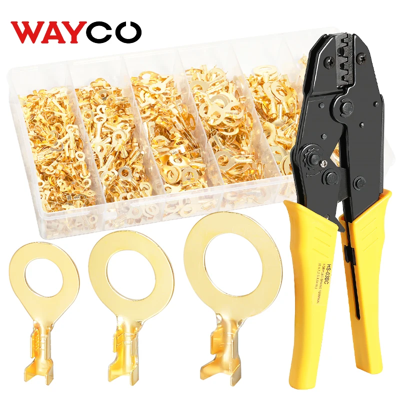 650PCS Ring Crimp Terminal Lugs Electrical Wire Cable Connectors Gold Brass M3 M4 M5 M6 M8 M10 O-Shoe Type Plug for Splice Screw