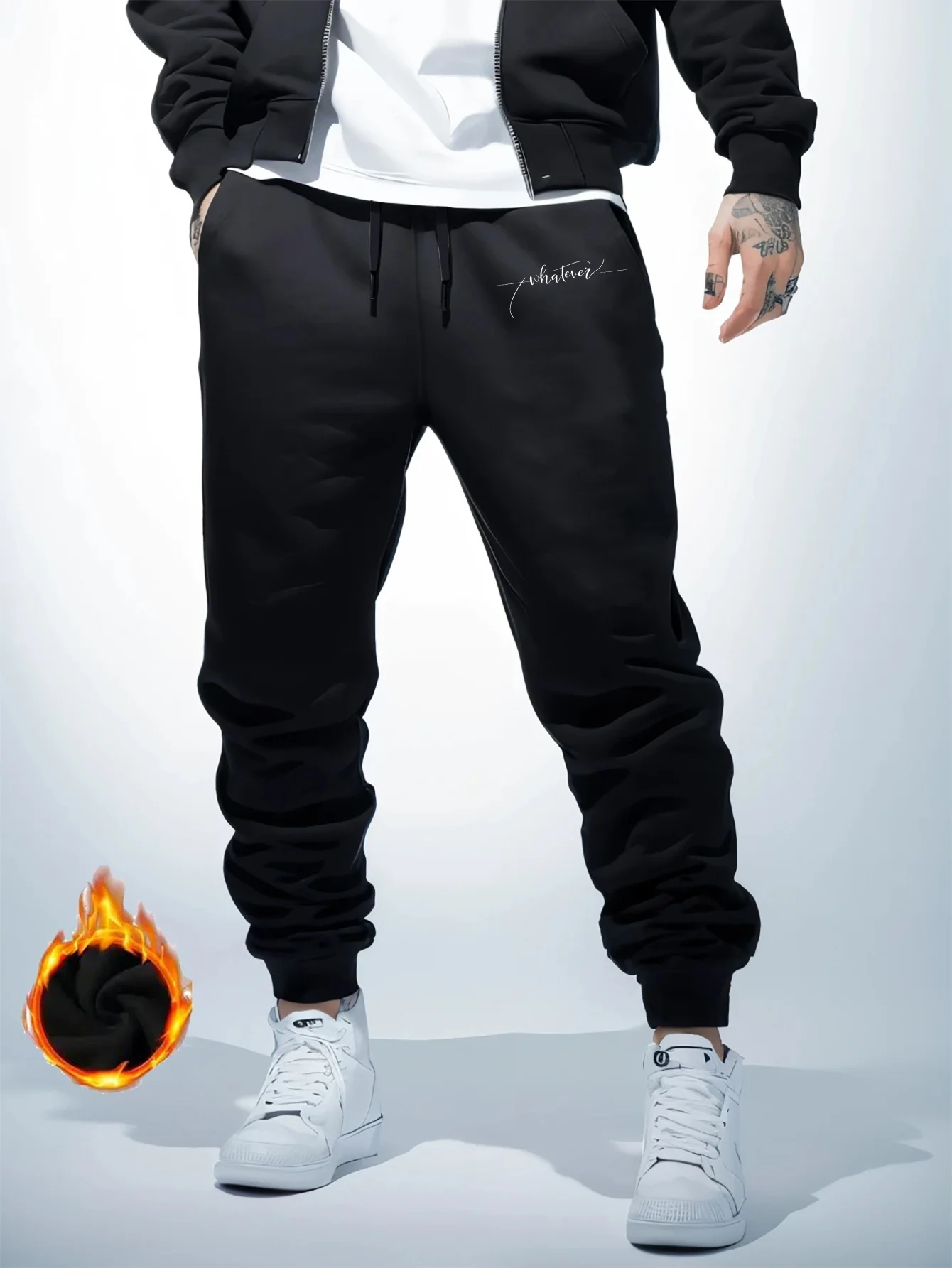 Casual‑focused Whatever Elegant Cursive Script Hand Text Sketch Art Print Soft Men Sweatpants Hip Hop Sports Jogger Trousers