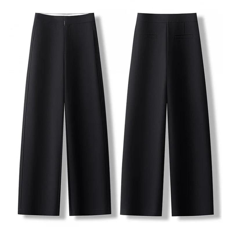 Pantaloni da abito drappeggiati a vita alta da donna Moda autunnale Nuovi pantaloni casual neri larghi e dritti