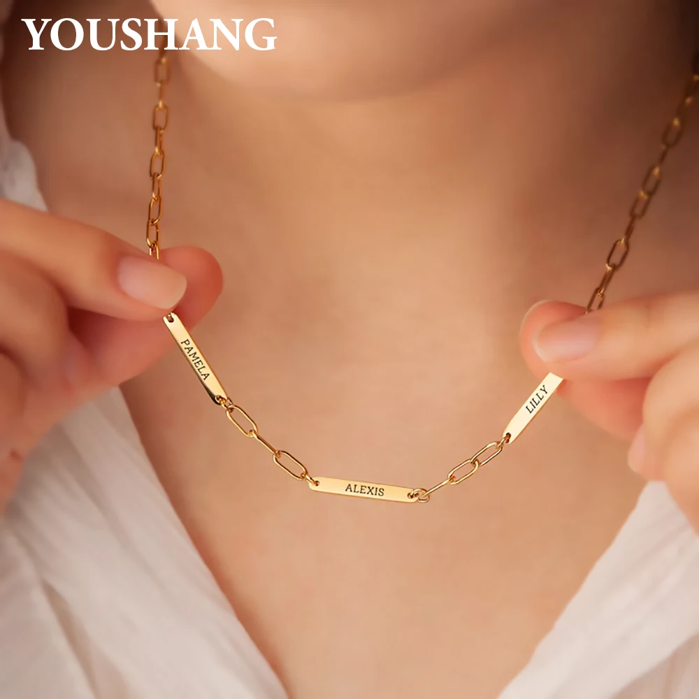 

YOUSHANG 2025 Custom Name Paperclip Necklace Stainless Steel Fashion Pendant For Women Men Birthday & Mother's Day Gift